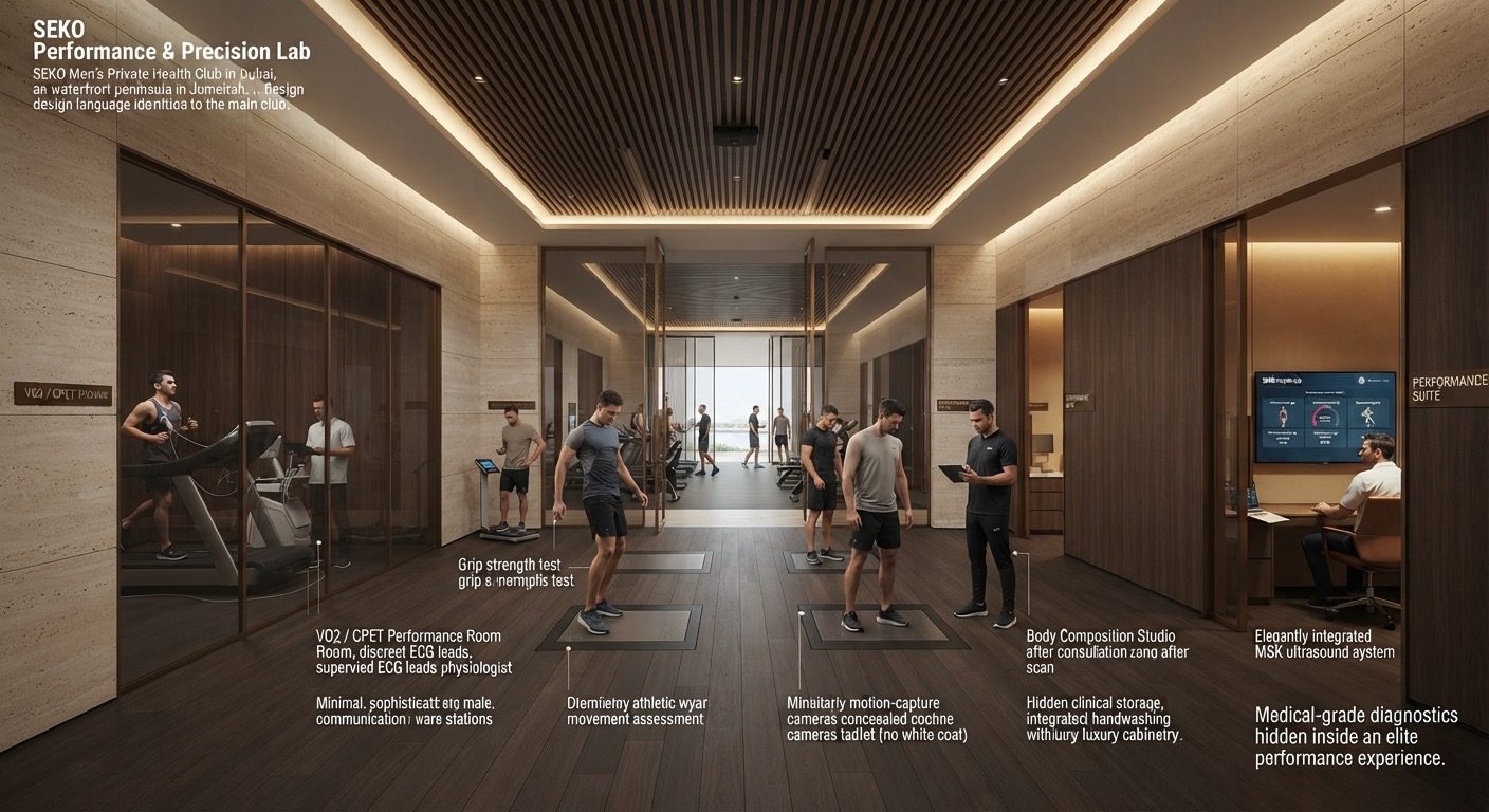 Sports science laboratory with VO2 and movement analysis stations
