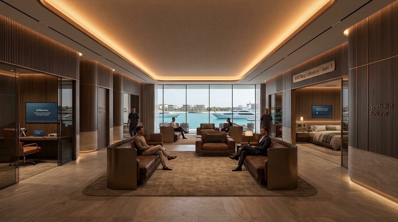 Private sleep laboratory suites and cognitive consultation rooms with marina views