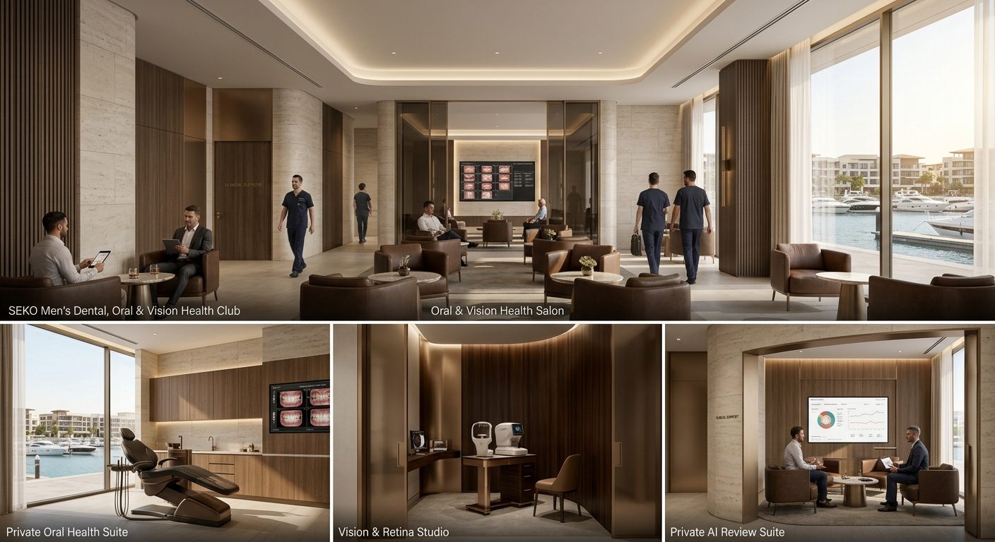 Oral health suite, vision and retina studio in a private club setting